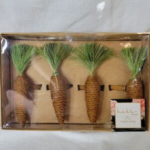 Nicole Miller Home Carrot Rope Napkin Rings Set Of 4 Spring Farmhouse Easter New